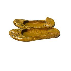 Tory Burch Yellow Snake Print Leather Ballet Flats Womens Shoes 8.5